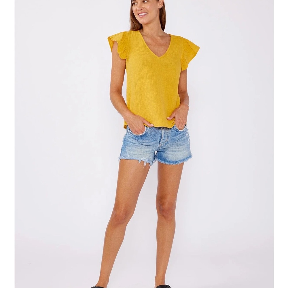 Liv Los Angeles Mustard Ruffle Sleeve Blouse Size Small